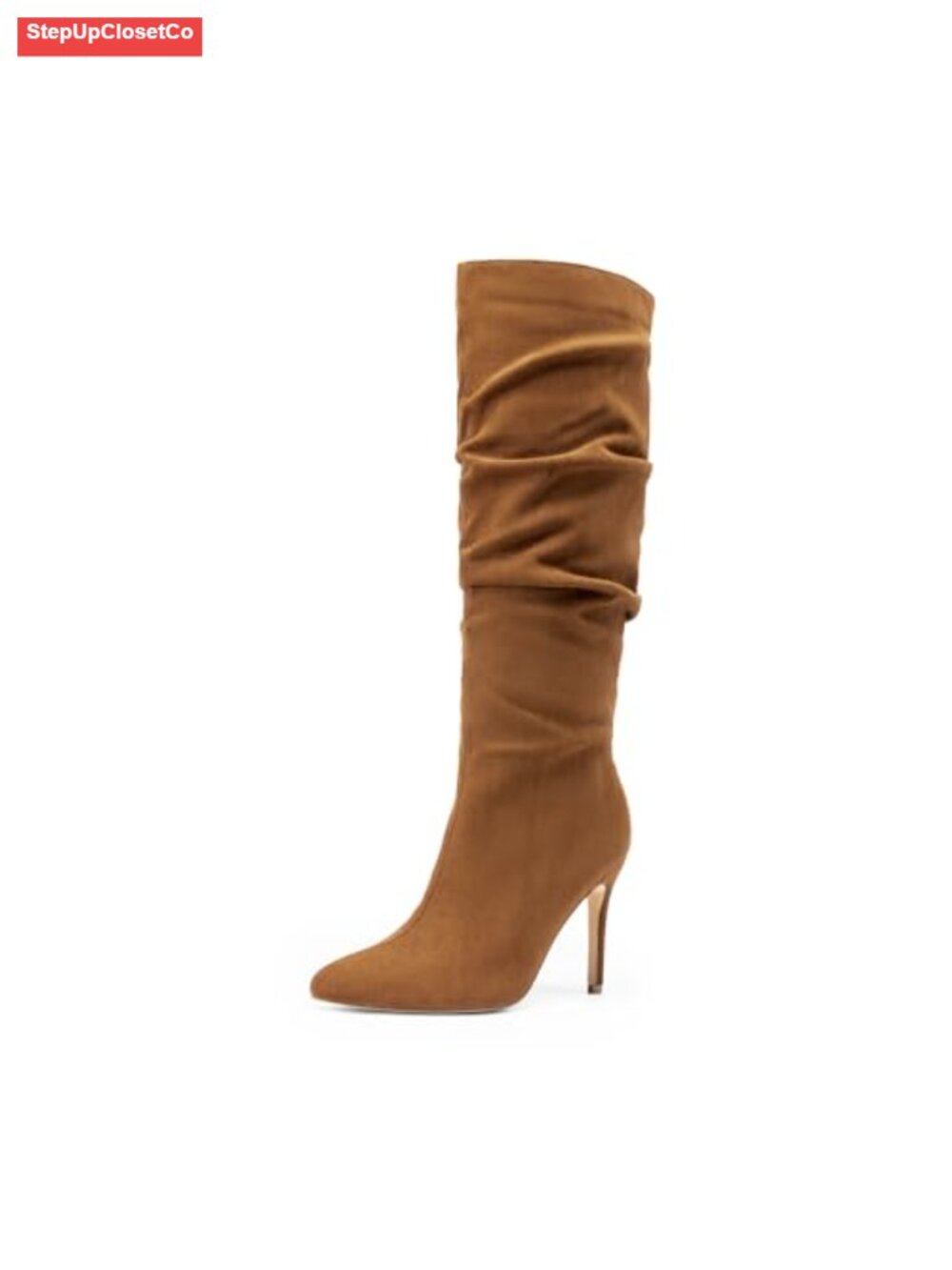 Women's Knee High Stiletto Boots Slouch Shaft Faux Suede Zip Closure